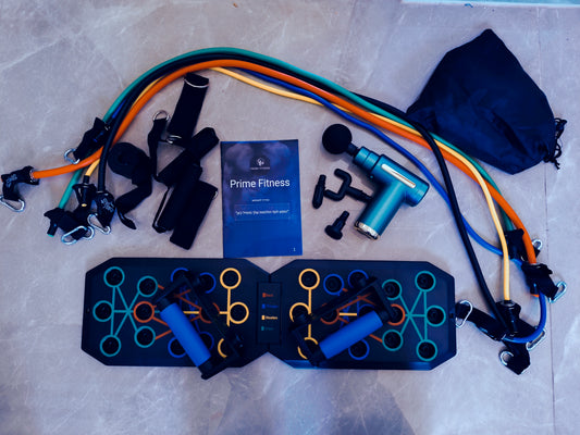 ערכת הכושר המלאה לאימונים ביתיים + אקדח מסאג' + חוברת הסברה